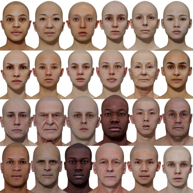 Male and Female 3D model Bundle 02 / 24 x Retopologised Head Scans