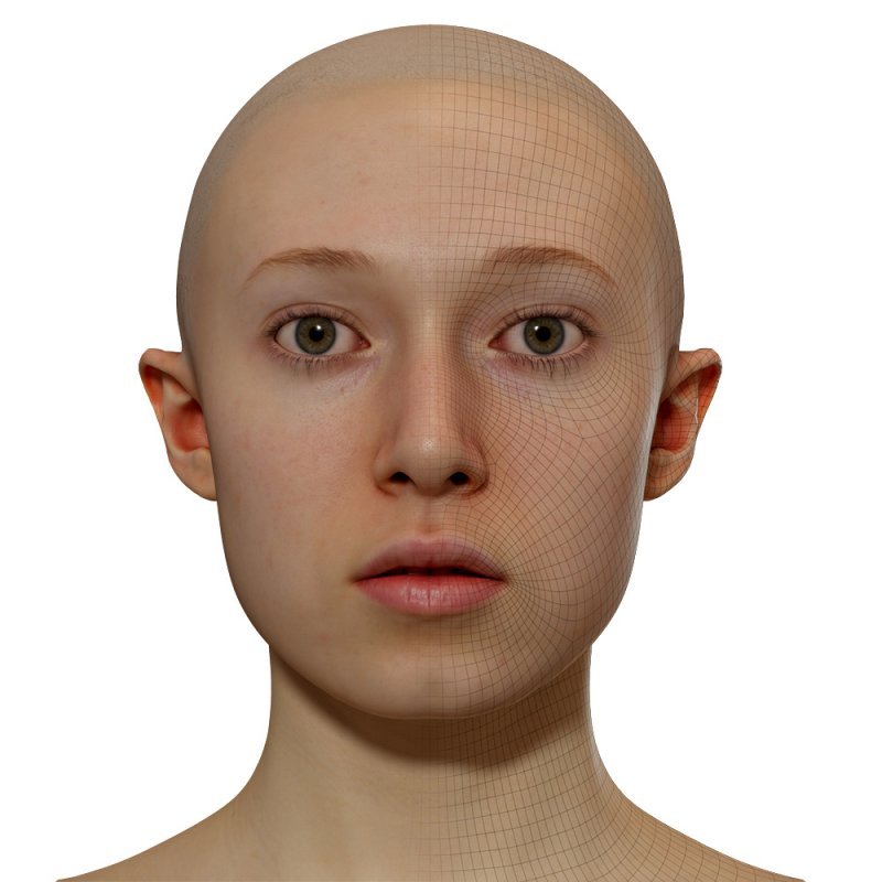 Female 3D model / Retopologised Head Scan 022