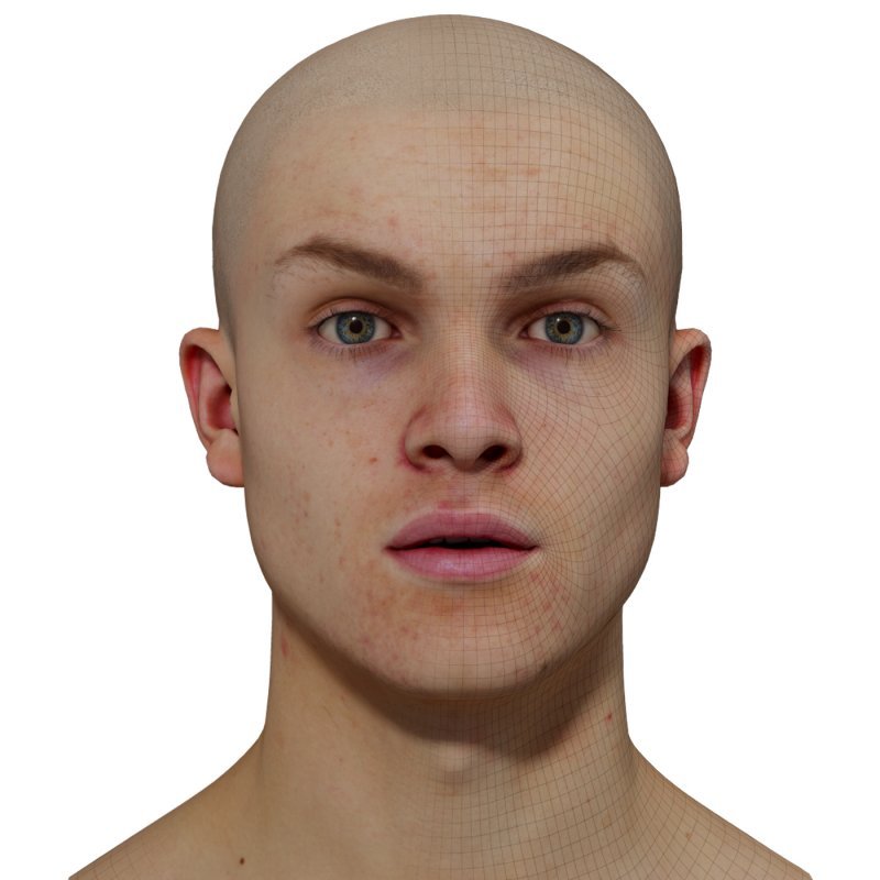 Male 3D model / Retopologised Head Scan 07