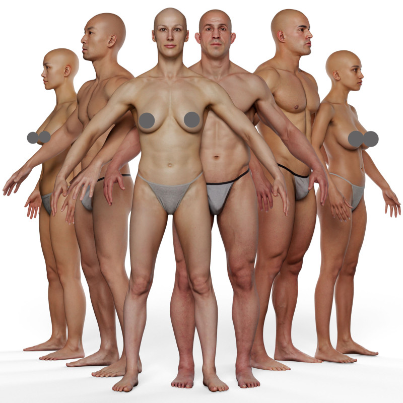 Male and female 3D body scan bundle with 3 Hero Body Models