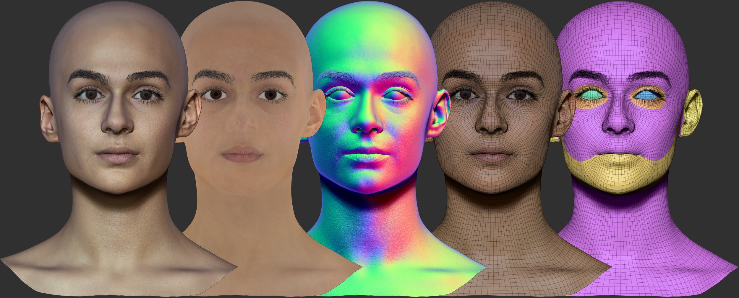 Female head model download with UV maps and textures