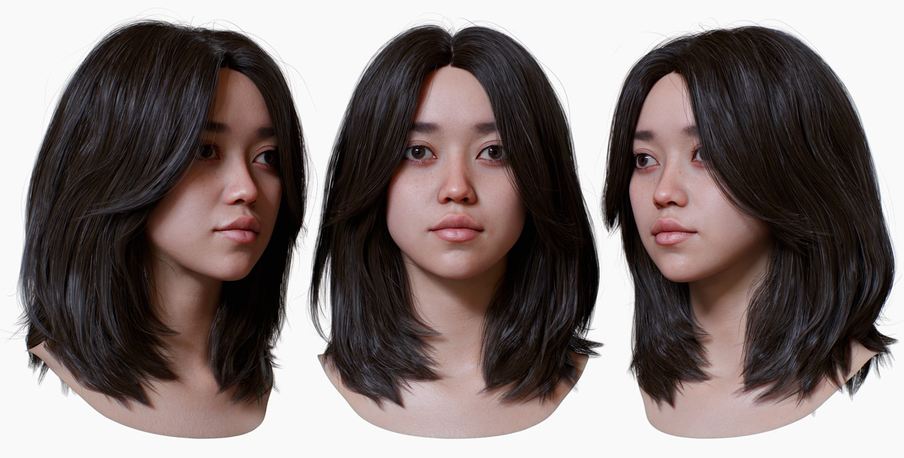 Download asian female 3d head model with realistic hair