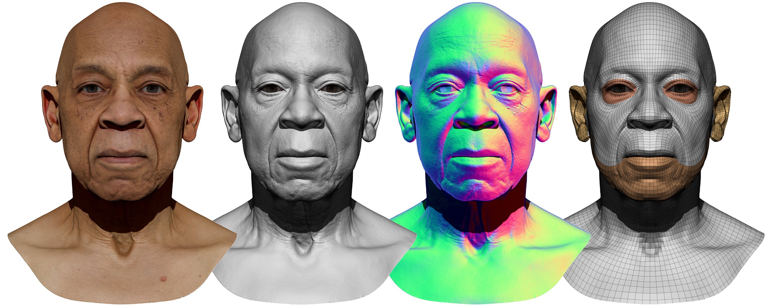 3D head scan download male face, normal maps.