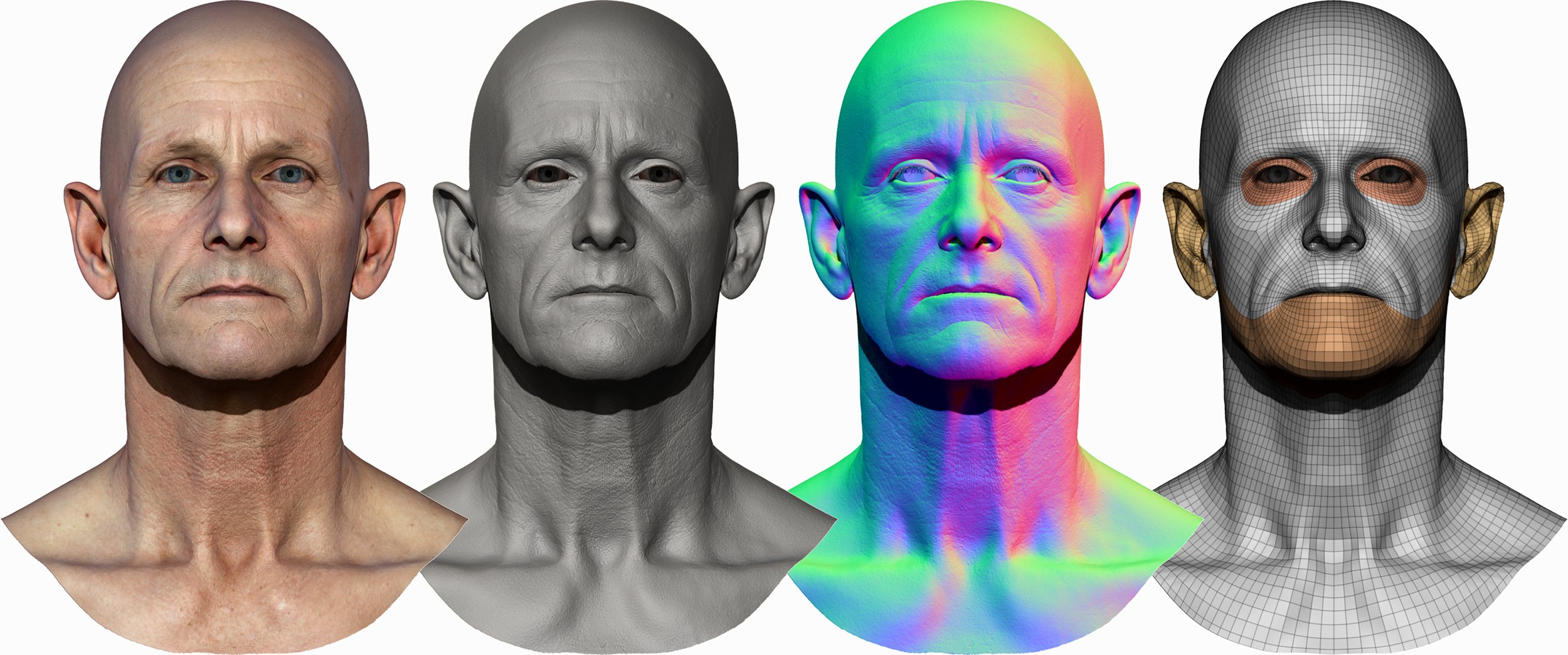 Male 3D model / Retopologised Head Scan 38