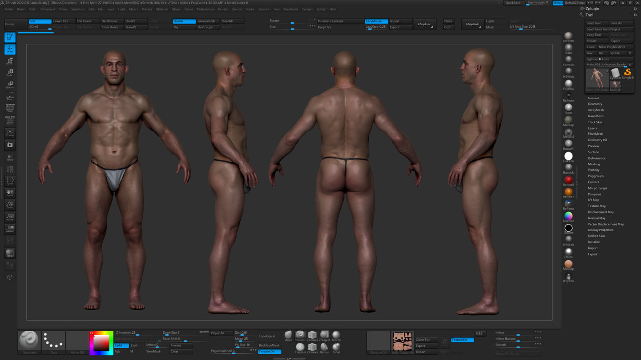 ZBrush model of male 3D body scan