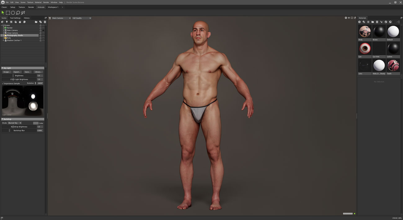 Marmoset Toolbag 4 render of male 3D body scan