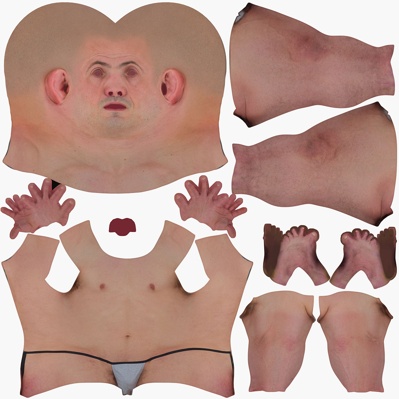 UV map layout for male 3D body scan