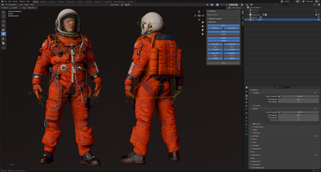 Detailed rigged 3d model of a space suit for blender