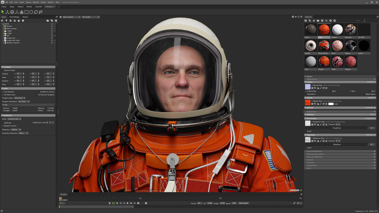 Full-scene Marmoset Toolbag 4 render of Escape Suit 3D model