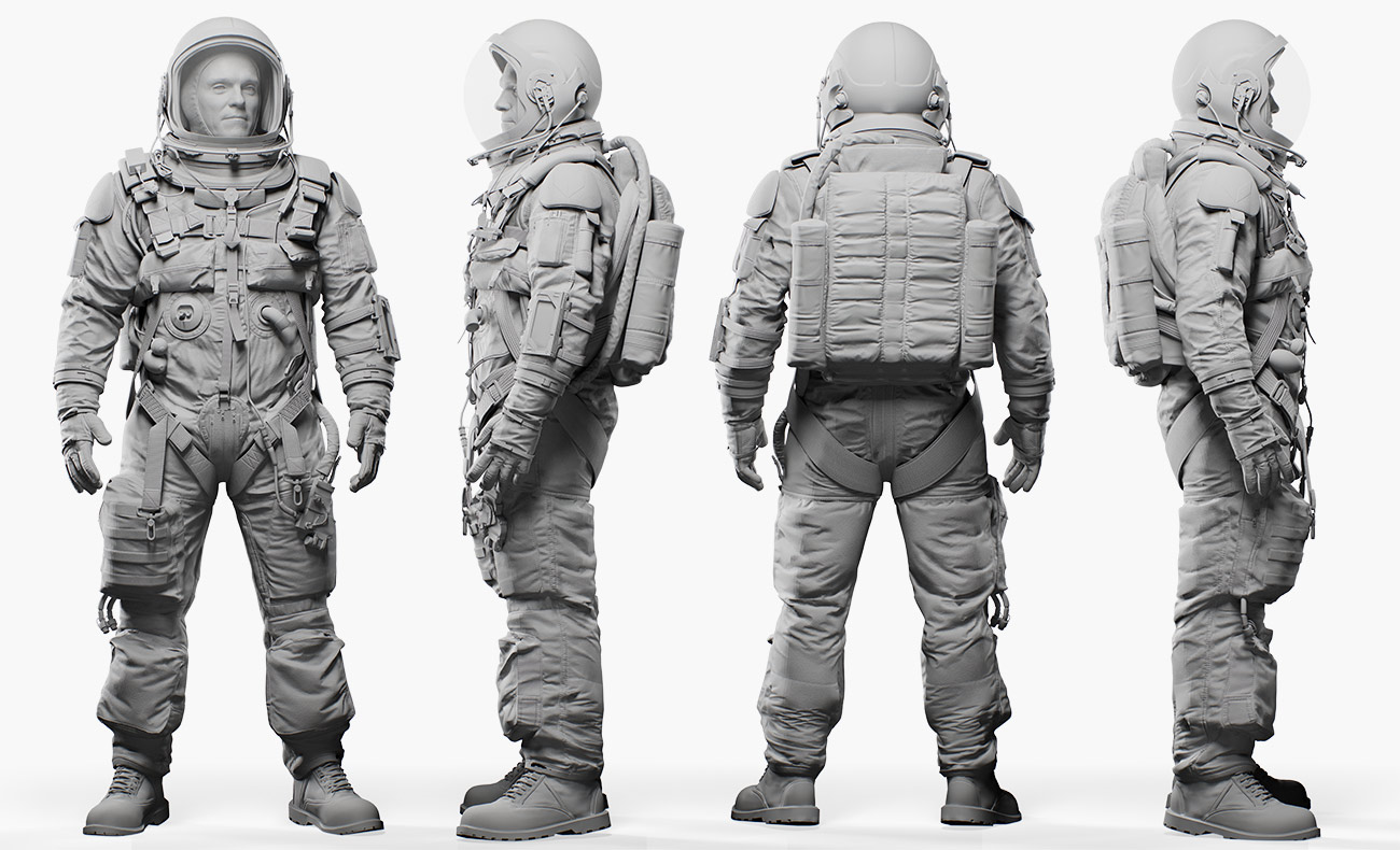 Escape Suit 3D character posed in Marmoset Toolbag 4 render, game-ready asset