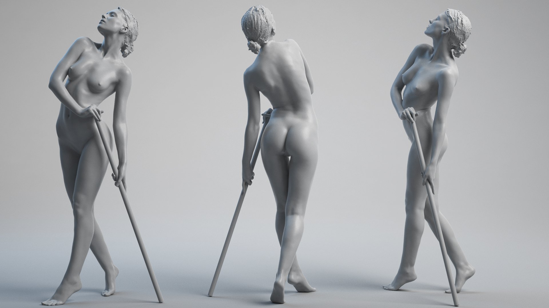 Female 3D body Model Posing with Pole